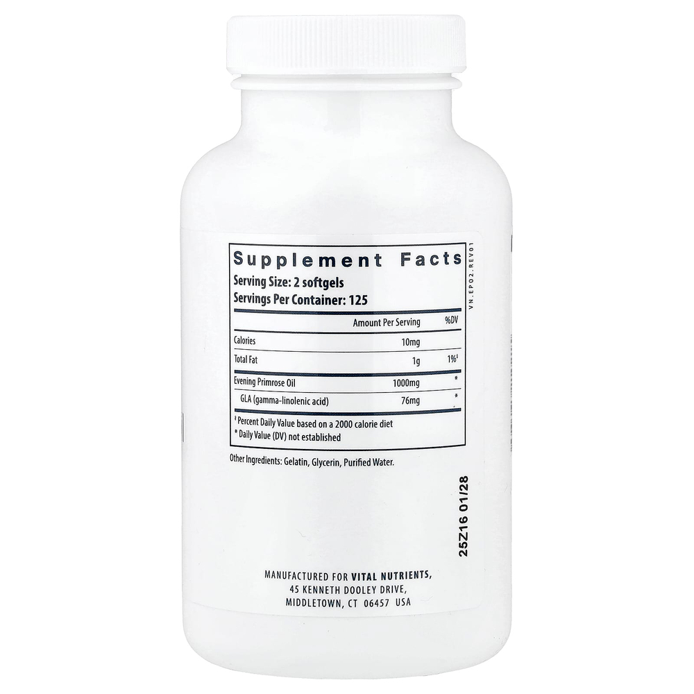 Vital Nutrients, масло первоцвета вечернего, 250 капсул