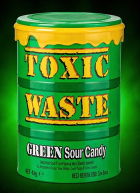 Кислые леденцы Toxic Waste Green Sour Candy (зеленая бочка), 42 г