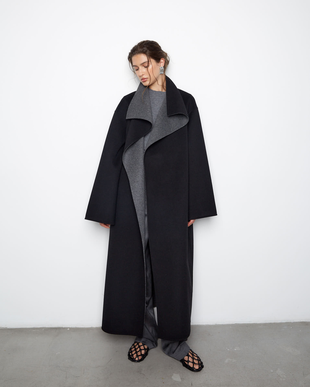 Пальто двухстороннее из шерсти Берберри серый/черный