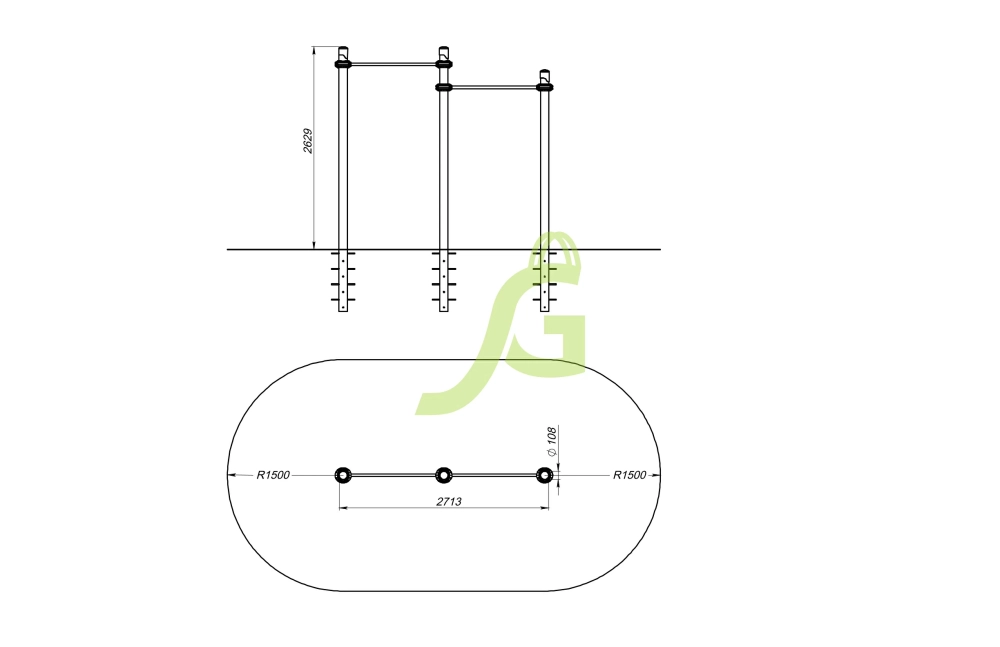 Двойной каскад турников Воркаут ИграГрад 15V