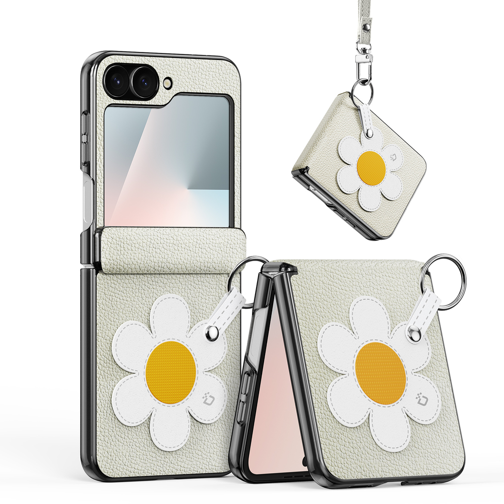 Чехол серого цвета (Daisy Edition - Starlight) из искусственной кожи от Dux Ducis для Samsung Flip 7 FE (W25 Flip) и Flip 6, серия Luvy Series Case