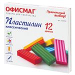 Пластилин классический ОФИСМАГ, 12 цветов, 240 г, СО СТЕКОМ, 105724