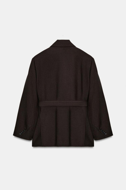 ZARA БЛЕЙЗЕР ИЗ 100% ШЕРСТИ С ПОЯСОМ — ZW COLLECTION LIMITED EDITION, ОТТЕНКИ КОРИЧНЕВОГО