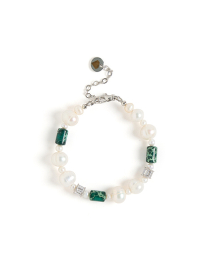 Браслет "Pearl charm" green Silver