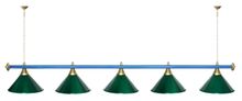 Лампа STARTBILLIARDS 5 пл. (плафоны зеленые,штанга хром,фурнитура золото)