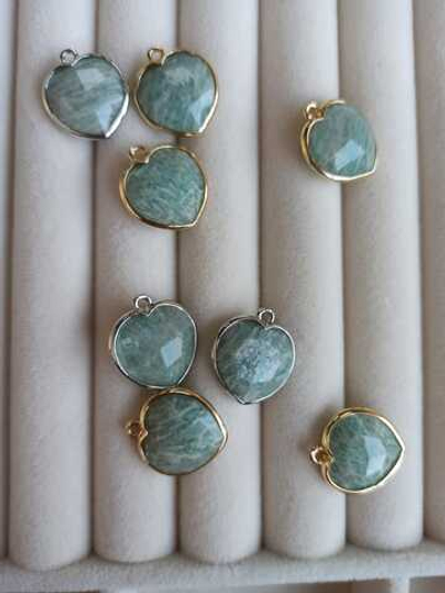 190-ар Подвеска "Сердце" в огранке, амазонит, 18*16мм, родий