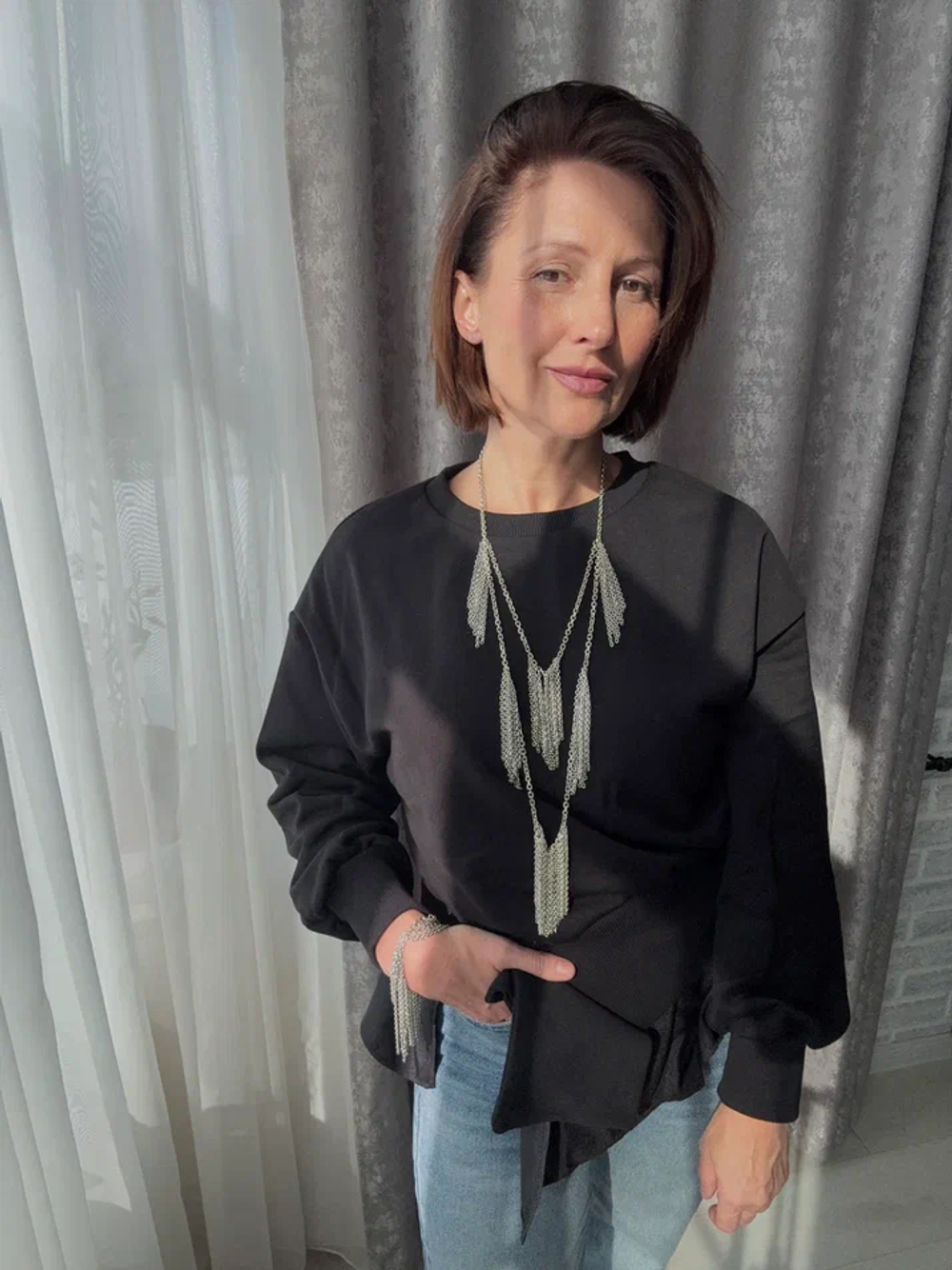 Колье "Бахрома, оттенок серебро