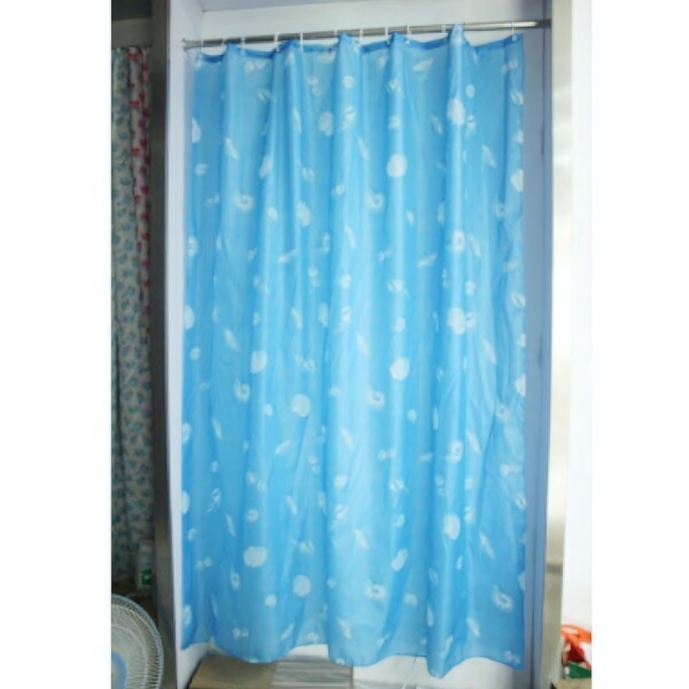 Штора для ванной комнаты полиэстер эконом 180*200 с кольцами Ракушки на голубом YQL-1137