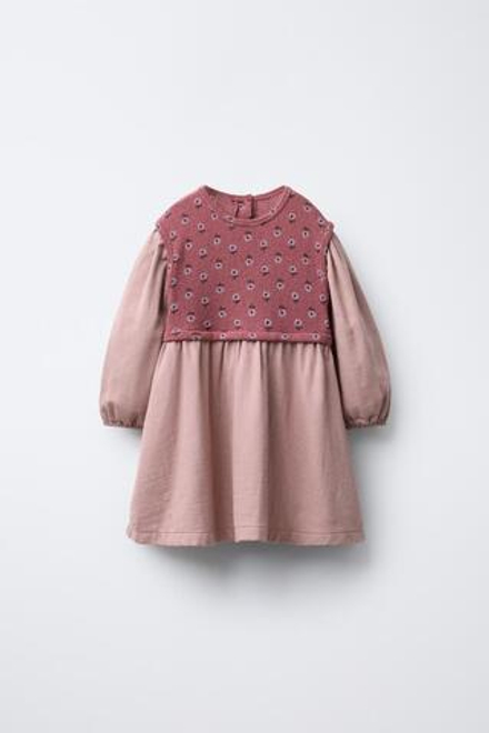 ZARA КОМБИНИРОВАННОЕ ПЛАТЬЕ С ПРИНТОМ, РОЗОВАТЫЙ