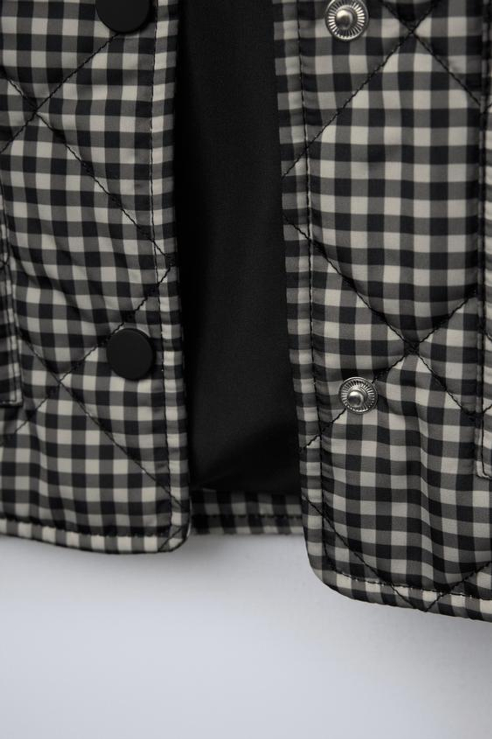 ZARA СТЕГАНАЯ КУРТКА В КЛЕТКУ ВИШИ, ЧЕРНЫЙ/ЭКРЮ