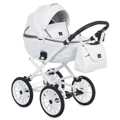 Детская коляска Adamex Chantal Retro Deluxe 2 в 1 C104 (БЕЛАЯ 100% КОЖА)