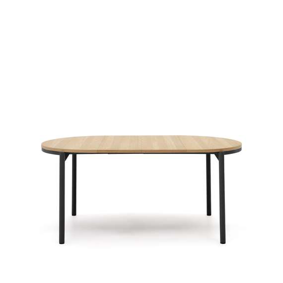 Montuiri Круглый раздвижной стол из дубового шпона с ножками черного цвета, Ø90(130) см