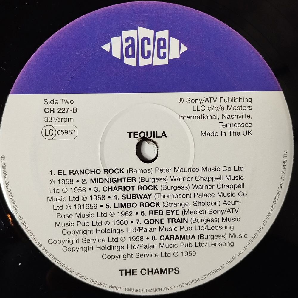 Винтажная виниловая пластинка LP The Champs Tequila (UK 1987)