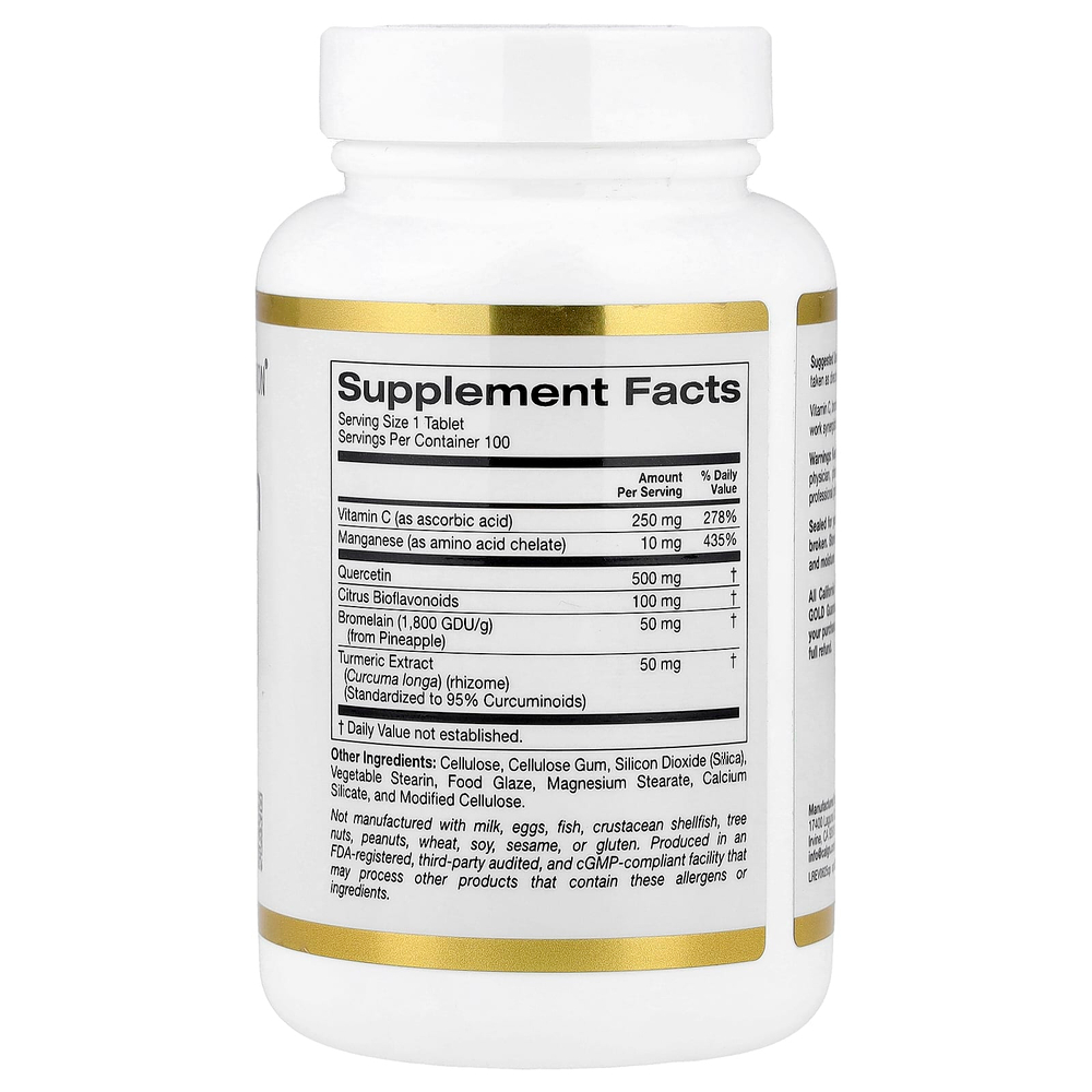 California Gold Nutrition, Quercetin Plus с кверцетином, витамином C, цитрусовыми биофлавоноидами, бромелаином и куркумой, 100 таблеток