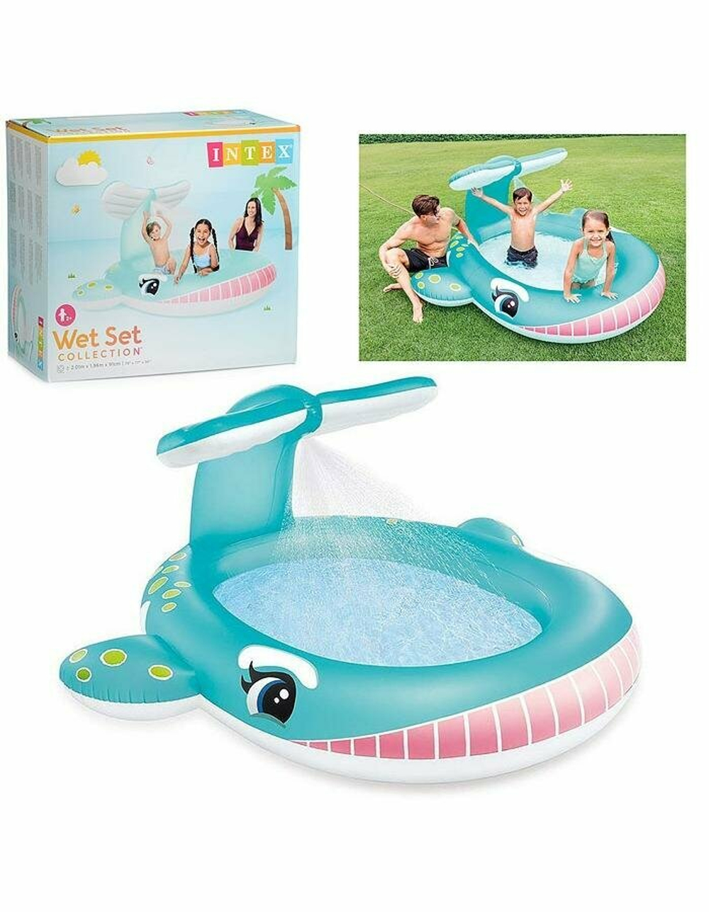Бассейн надувной Intex 57440 Whale Spray 201х196х91 см / Круглый бассейн Интекс с водяным фонтаном распылителем Кит для дачи