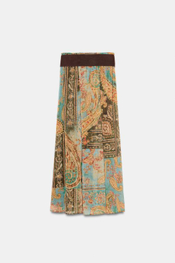 ZARA ЮБКА МИДИ С ПРИНТОМ И ПОЯСОМ, РАЗНОЦВЕТНЫЙ