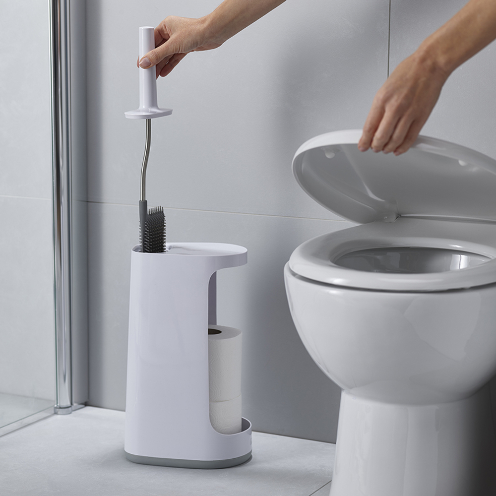 Ёршик для унитаза с большим отсеком для хранения Flex Plus бело-серый, Joseph Joseph