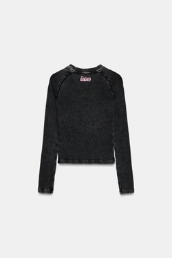 ZARA ФУТБОЛКА В РУБЧИК SELENA GOMEZ, АНТРАЦИТОВО-СЕРЫЙ