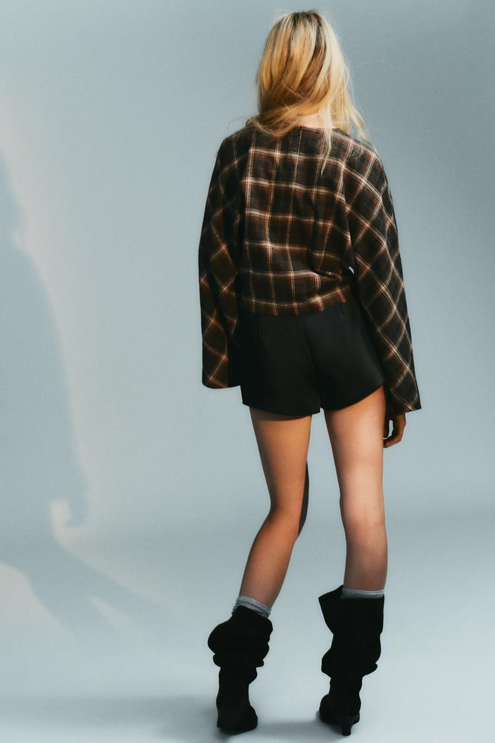 ZARA ТОП В КЛЕТКУ ИЗ ХЛОПКА, ТЕМНЫЙ ХАКИ