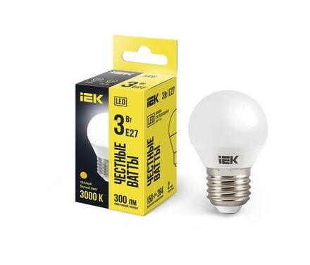 Лампа светодиодная G45 3Вт шар 3000К тепл. бел. E27 216лм 230-240В IEK LLE-G45-3-230-30-E27