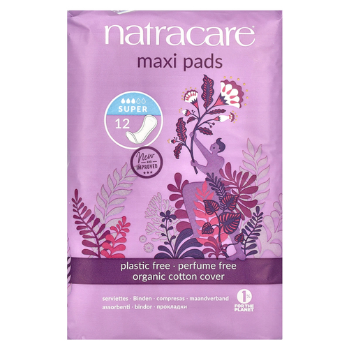 Natracare, Maxi, прокладки, поверхность из органического хлопка, супер, 12 штук