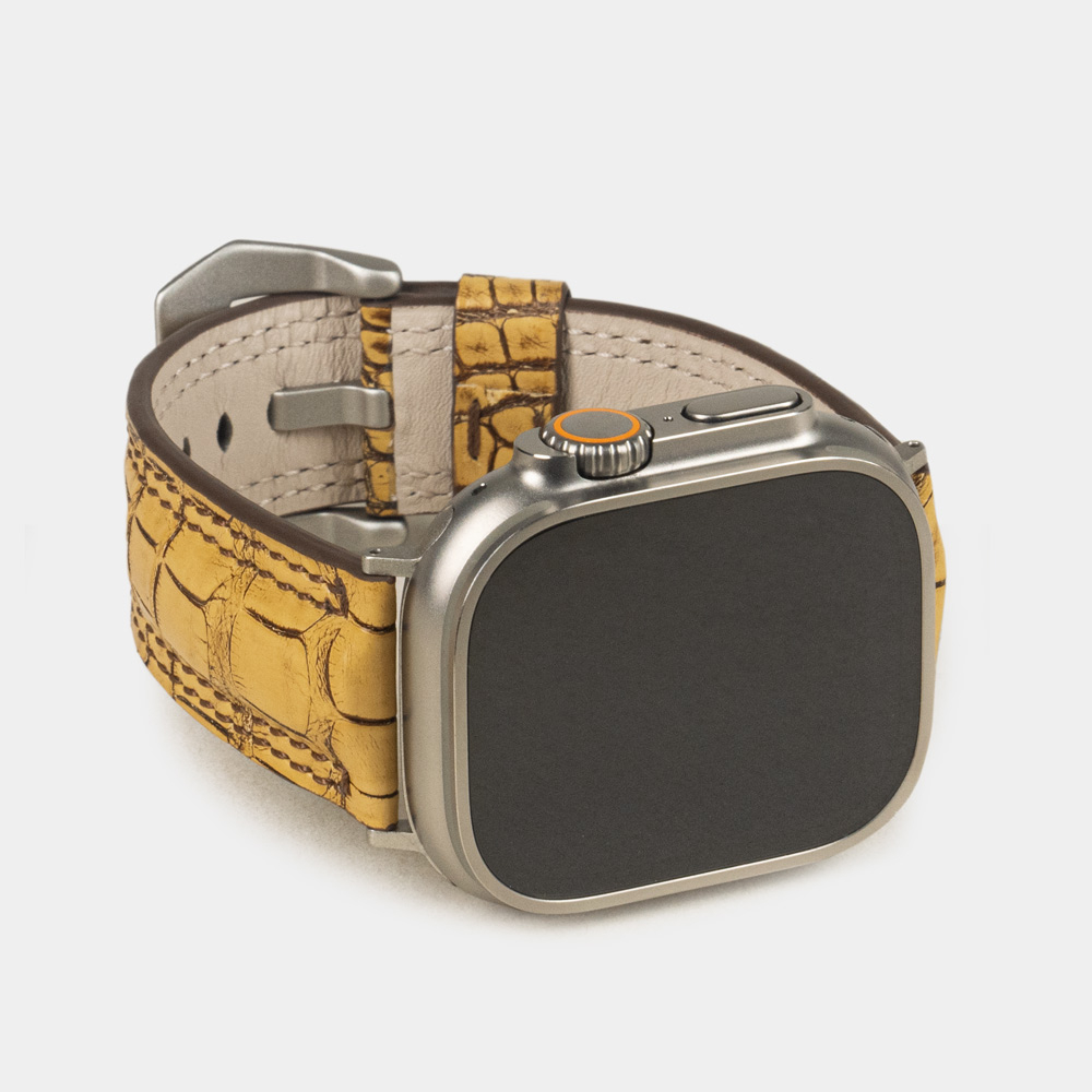 Ремешок для Apple Watch Ultra 49mm из кожи аллигатора, бежевого цвета винтаж