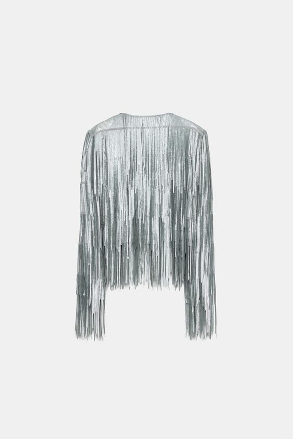 ZARA КУРТКА С БАХРОМОЙ И ПАЙЕТКАМИ — ZW COLLECTION, КАМЕННО-СЕРЫЙ