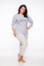 Уютная хлопковая пижама Agnieszka с сердечками на брючках (Размер: 5X) (Цвет: серый с бежевым)