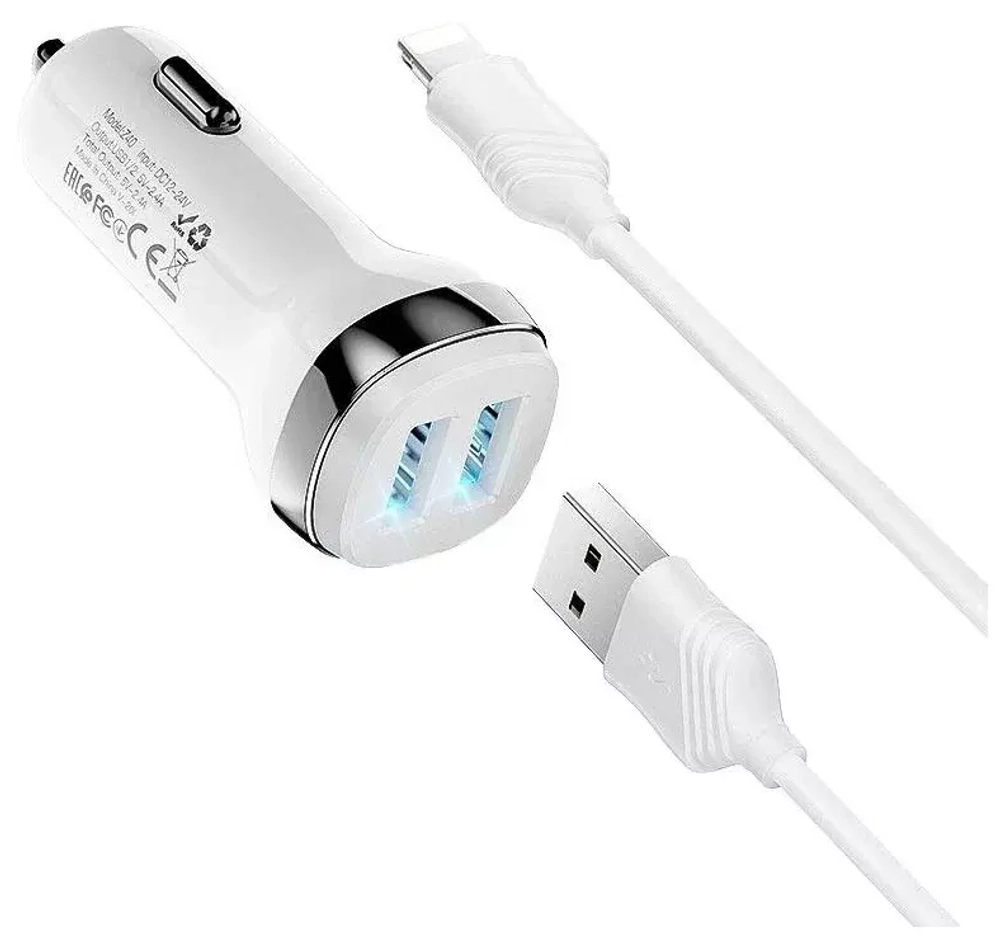 АЗУ с кабелем Type-C 2USB 2.4A Z40 Hoco white