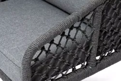 "Канны" диван 2-местный плетеный из роупа (узелки), каркас алюминий темно-серый (RAL7024) муар, роуп темно-серый круглый, ткань темно-серая 027