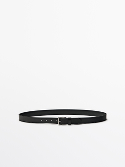 Massimo Dutti Ремень из кожи наппа с никелевой пряжкой, коричневый