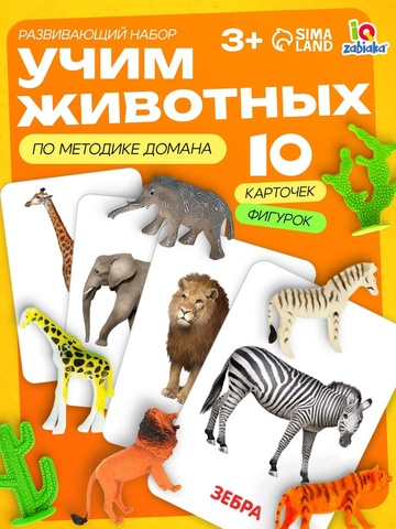 Развивающий набор фигурок для детей «Дикие животные» с карточками, по методике Домана