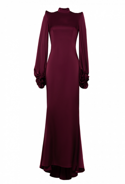 Платье бордовое силуэта "рыбка" воротник стойка 16-04-21SS