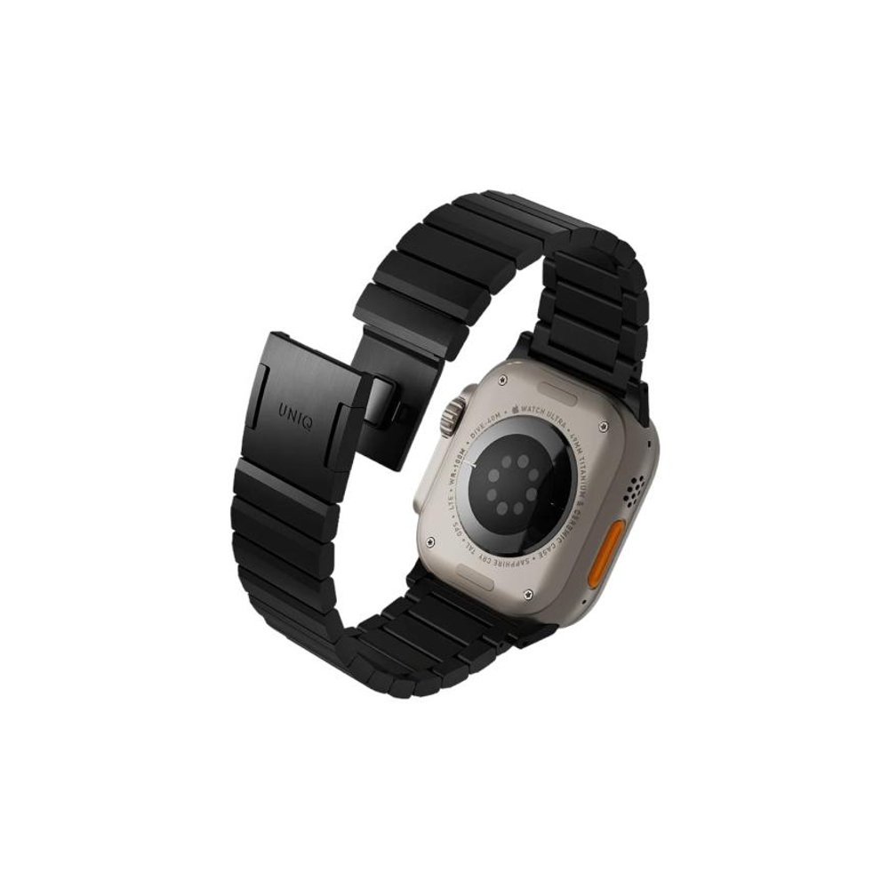 Стальной блочный браслет Uniq Strova Mag для Apple Watch 44, 45, 46 мм и Ultra 2–3 Браслет из нержавеющей стали марки AISI 304 с магнитной застёжкой. На запястье обхватом 120–210 мм