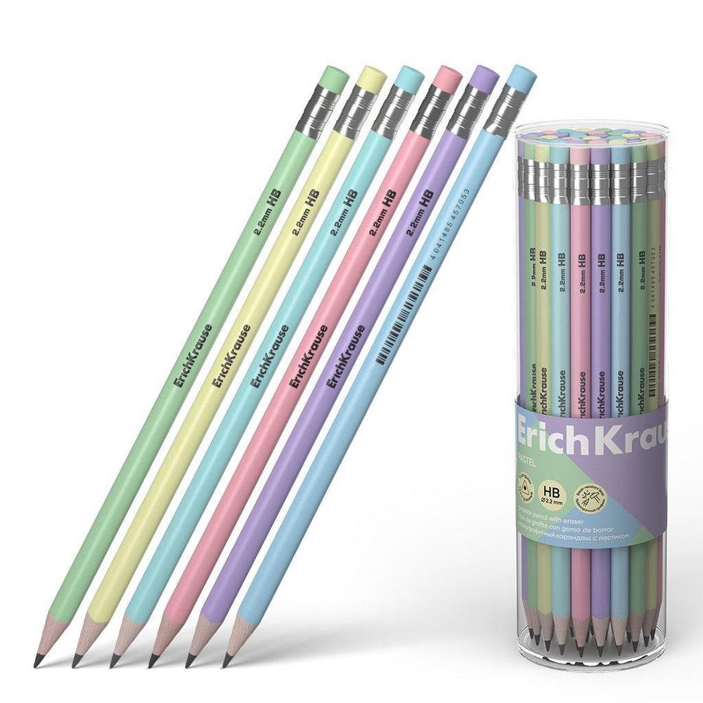Карандаш ч/г трехгранный, с ластиком HB &quot;Pastel&quot; (Erich Krause)