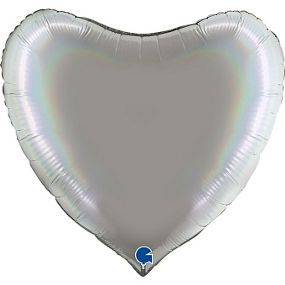 Шар (18&#39;&#39;/46 см) Сердце, Серебро, Голография, 1 шт.