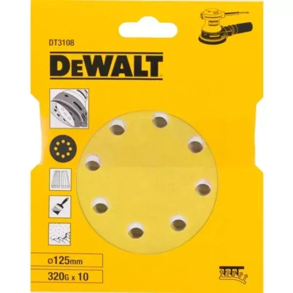 Круг шлифовальный (10 шт; 125 мм; 8 отв; 60G) DEWALT DT3102