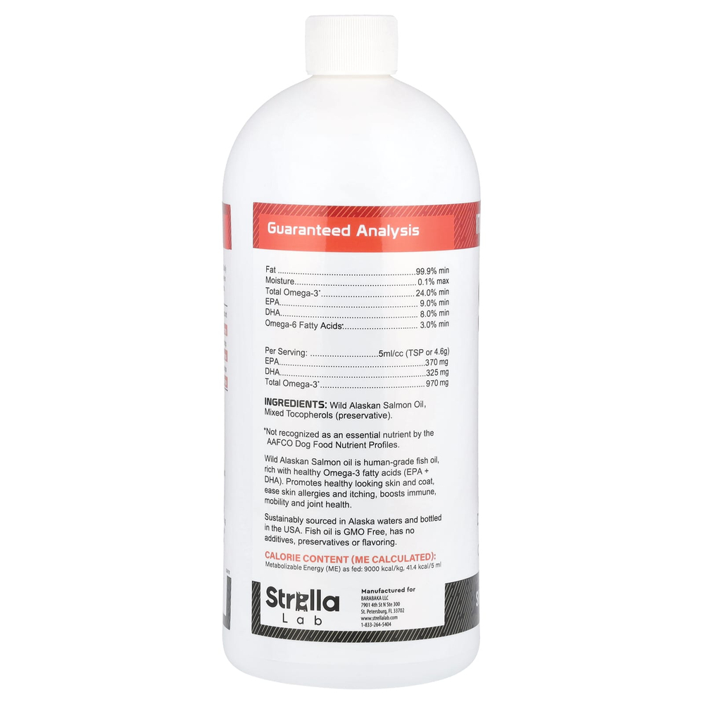 StrellaLab, Жир дикого аляскинского лосося с омега-3, для собак и кошек, 32 жидк. унц.