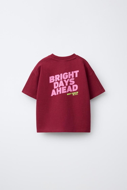 ZARA ФУТБОЛКА С НАШИВКОЙ И ВЫШИВКОЙ, БУРГУНДИ