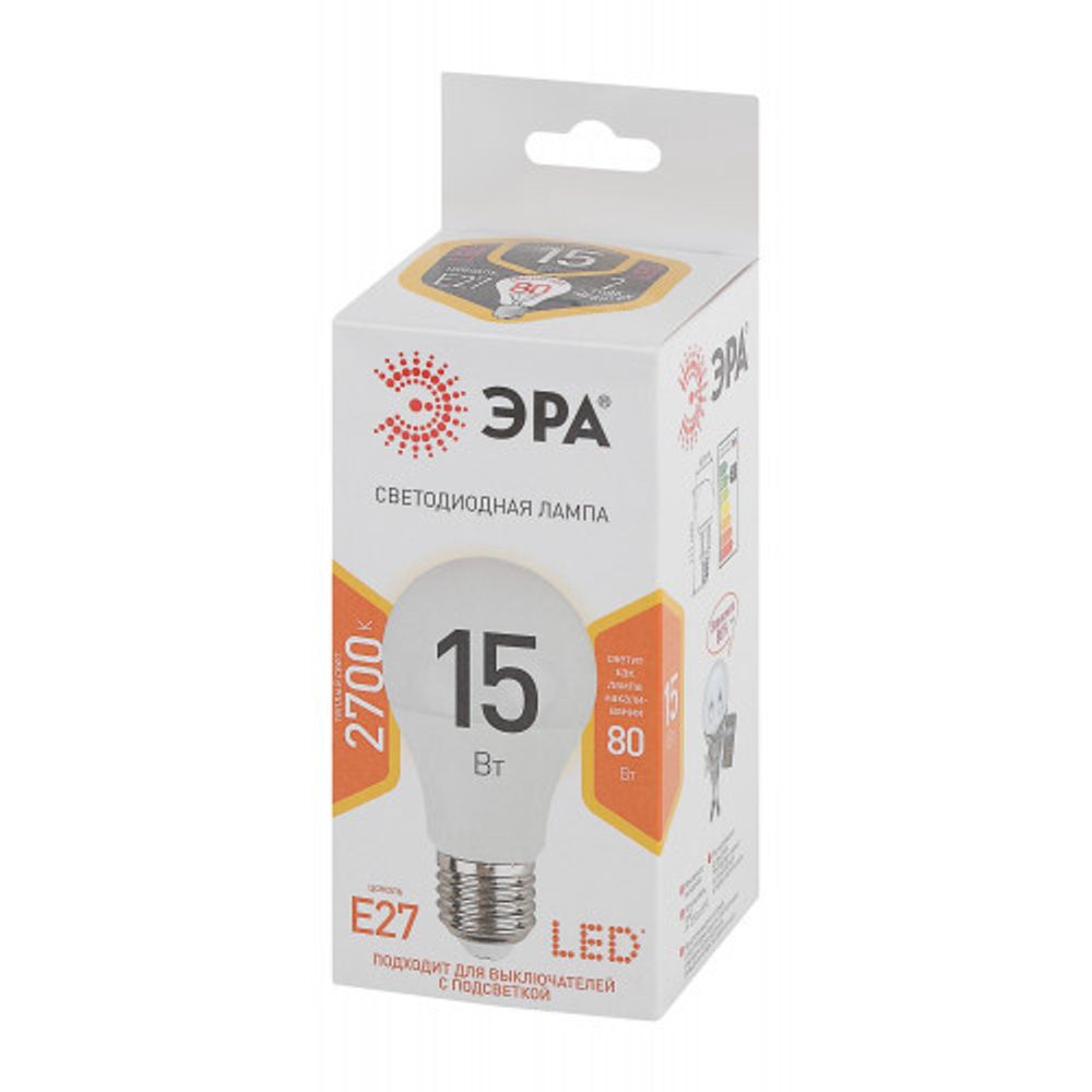 Лампочка светодиодная ЭРА STD LED A60-15W-827-E27 E27 / Е27 15 Вт груша теплый белый свет