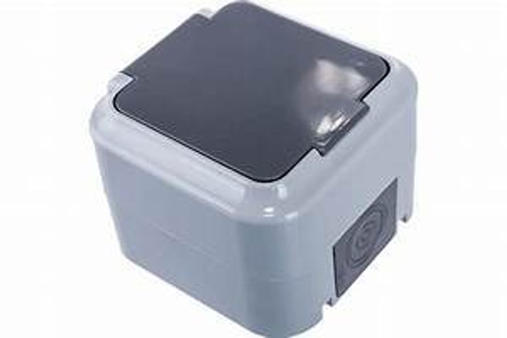 Розетка 1-местная серый наруж уст.IP54 ОУ 10А-250В, Atlantic 5-201-03