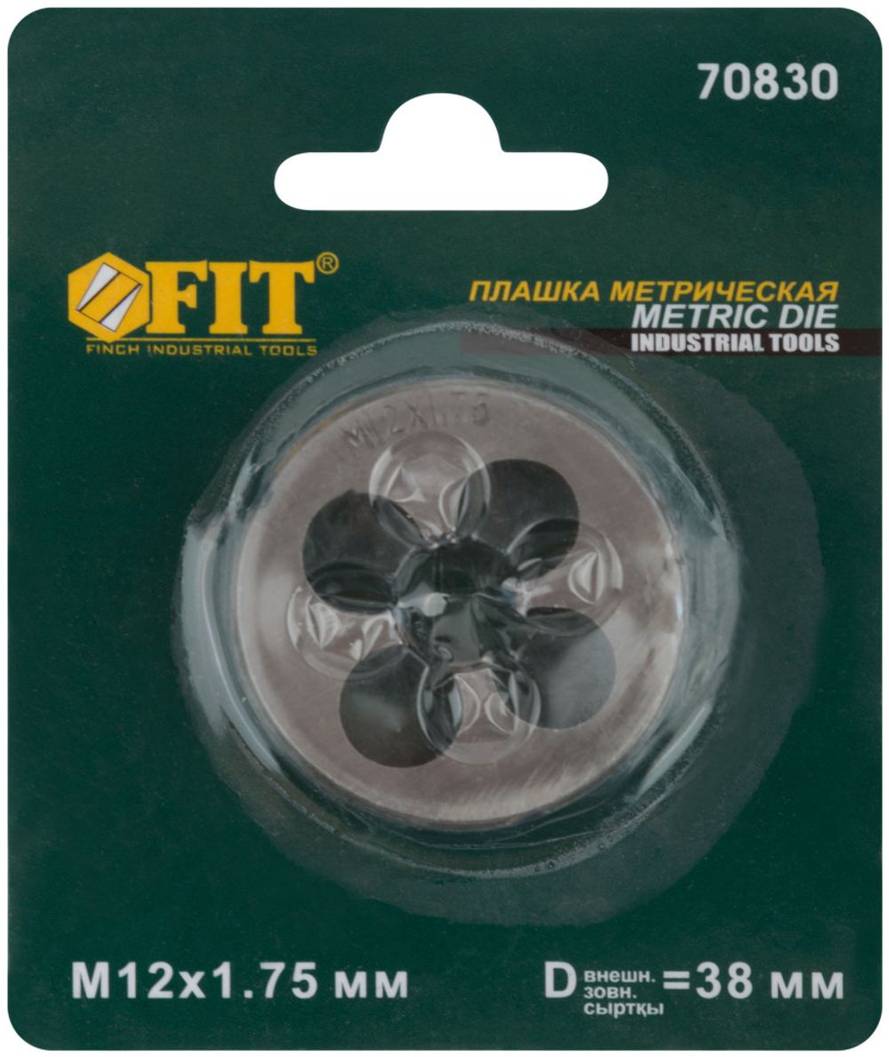 Плашка метрическая, легированная сталь М12х1,75 мм, FIT, 70830