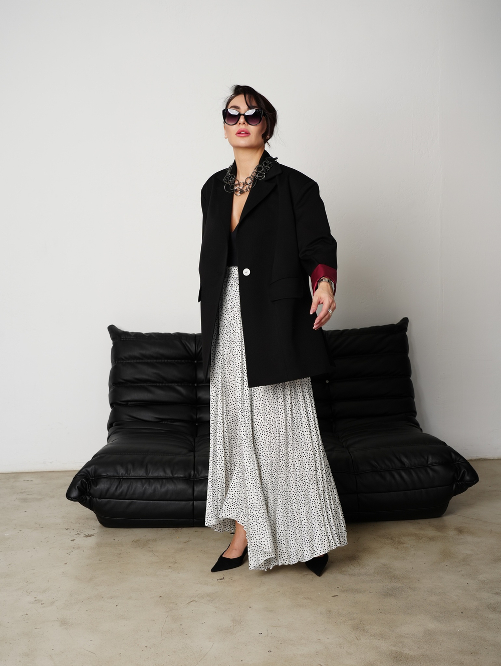 Юбка горох, плиссе, шелк, белая