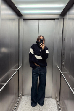 ZARA СВИТЕР В ПОЛОСКУ, ТЕМНО-СИНИЙ/ЭКРЮ