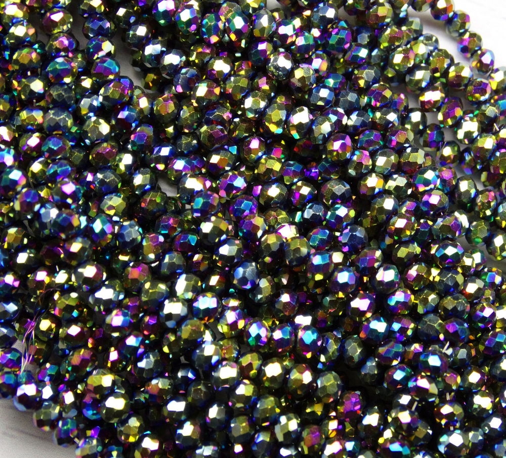 БЛ008НН23 Хрустальные бусины "рондель", цвет: разноцветный металлик, 2х3 мм, кол-во: 95-100 шт.