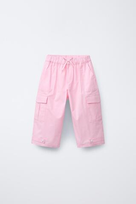 ZARA БРЮКИ КАРГО С КАРМАНАМИ, РОЗОВЫЙ