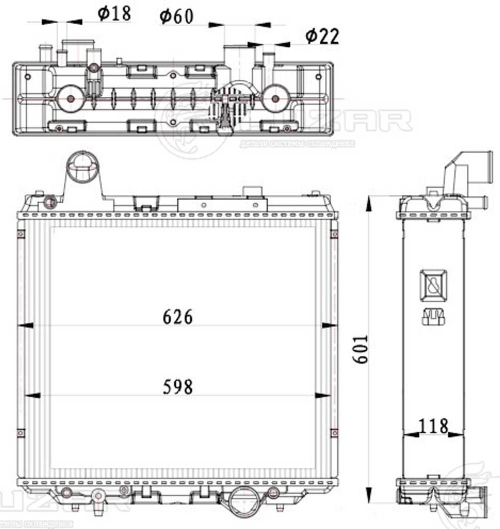LRc 3156 -  Радиатор охл. для тракторов John Deere 6130/6225/6230/6325/6330/6425/6430 с дв. JD 4045HL282