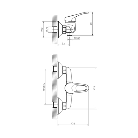 Смеситель для душа Decoroom DR21055, однорычажный, хром