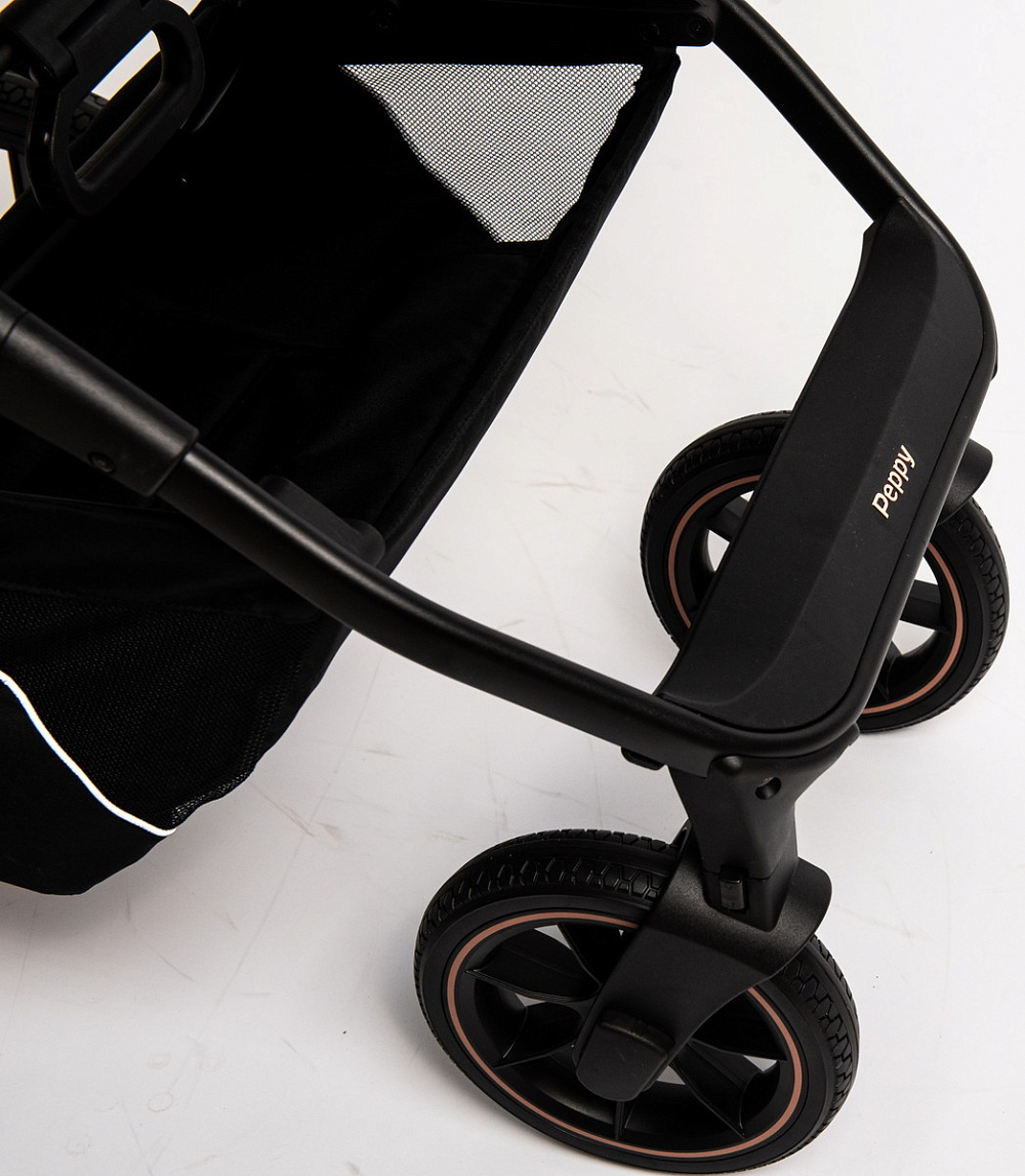 Детская коляска Peppy Tecla 3 в 1 с автокреслом First black Shadow Black Chrome Edition (Черный)