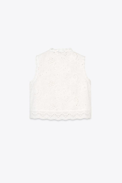 ZARA ТОП С АЖУРНОЙ ВЫШИВКОЙ, БЕЛЫЙ
